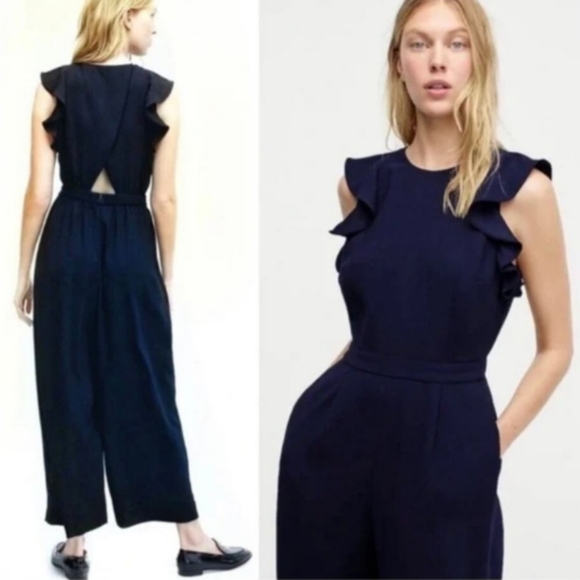 J. Crew Pants - J. Crew Black One Piece Jumpsuit Size 6 NEW NWT Ruffle Flutter Sleeve